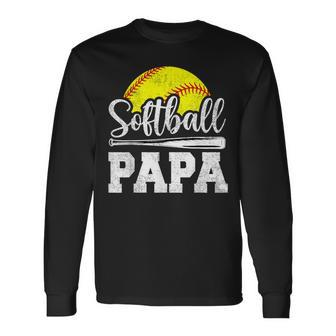 Softball Papa Softball Player Game Day Father's Day Long Sleeve T-Shirt - Seseable