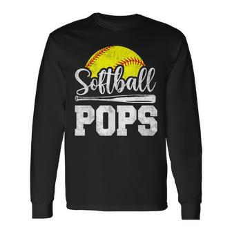 Softball Pops Softball Player Game Day Father's Day Long Sleeve T-Shirt - Seseable