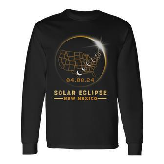 Solar Eclipse 2024 America Totality Total New Mexico Usa Map Long Sleeve T-Shirt - Thegiftio UK