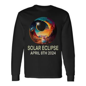 Solar Eclipse 2024 Apparel Pig Wearing Solar Eclipse Glasses Long Sleeve T-Shirt - Seseable