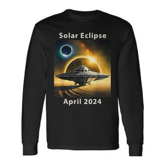 Solar Eclipse 2024 April Ufo Flying Saucer Spaceship 4824 Long Sleeve T-Shirt | Mazezy