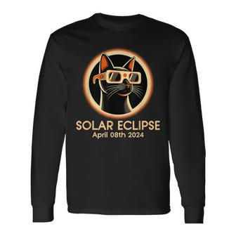 Solar Eclipse 2024 Cat Wearing Total Solar Eclipse Glasses Long Sleeve T-Shirt - Monsterry UK