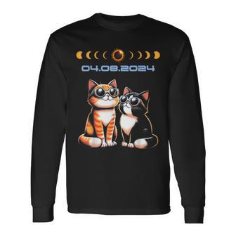 Solar Eclipse 2024 Cats Wearing Solar Eclipse Glasses Long Sleeve T-Shirt - Monsterry AU