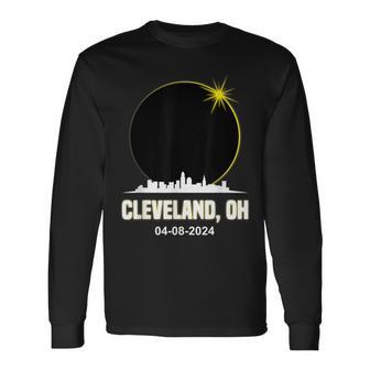 Solar Eclipse 2024 Cleveland Skyline Ohio Solar Eclipse Long Sleeve T-Shirt | Mazezy