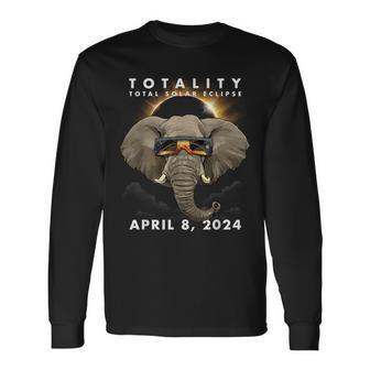 Solar Eclipse 2024 Elephant Wearing Eclipse Glasses Long Sleeve T-Shirt | Mazezy