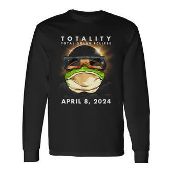 Solar Eclipse 2024 Frog Wearing Eclipse Glasses Long Sleeve T-Shirt - Seseable