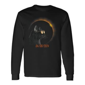 Solar Eclipse 2024 Cat Wearing Solar Glasses Long Sleeve T-Shirt - Monsterry