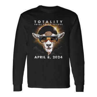 Solar Eclipse 2024 Goat Wearing Eclipse Glasses Long Sleeve T-Shirt - Monsterry UK