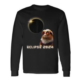 Solar Eclipse 2024 Guinea Pig Wearing Glasses Long Sleeve T-Shirt - Monsterry AU