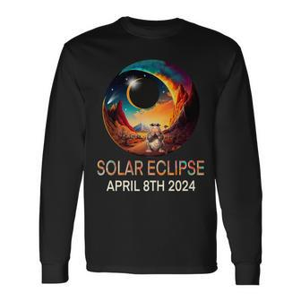 Solar Eclipse 2024 Hippo Wearing Solar Eclipse Glasses Long Sleeve T-Shirt - Monsterry DE