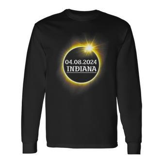 Solar Eclipse 2024 Indiana Usa State Totality Path Souvenir Long Sleeve T-Shirt - Thegiftio UK