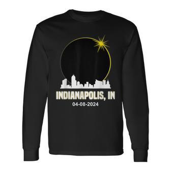 Solar Eclipse 2024 Indianapolis Skyline Indiana Eclipse Long Sleeve T-Shirt - Monsterry UK