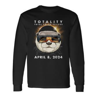 Solar Eclipse 2024 Otter Wearing Eclipse Glasses Long Sleeve T-Shirt | Mazezy