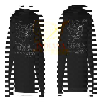 Solar Eclipse 2024 Party Indiana Total Usa Map Totality Long Sleeve T-Shirt - Thegiftio
