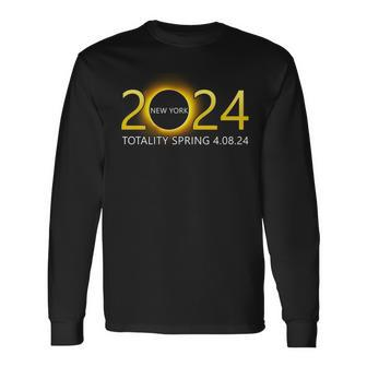 Solar Eclipse 2024 Party New York Totality Total Usa Map Long Sleeve T-Shirt - Monsterry