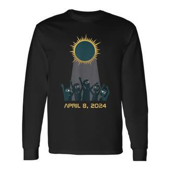 Solar Eclipse 2024 People Wearing Solar Eclipse Glasses Long Sleeve T-Shirt - Monsterry