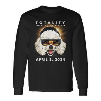Solar Eclipse 2024 Poodle Dog Wearing Glasses Long Sleeve T-Shirt - Seseable