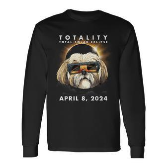 Solar Eclipse 2024 Shih Tzu Dog Wearing Glasses Long Sleeve T-Shirt | Mazezy