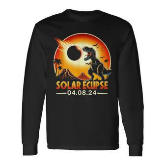 Solar Eclipse 2024 Trex Wearing Solar Eclipse Glasses Long Sleeve T-Shirt | Mazezy