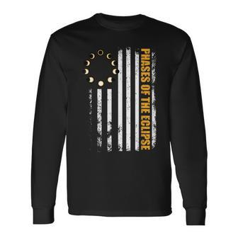 Solar Eclipse 2024 Usa Flag Phases Of The Solar Eclipse Long Sleeve T-Shirt - Seseable