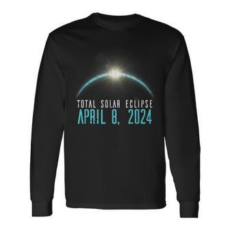 Solar Eclipse 40824 Totality 2024 Astronomy Blue Grunge Long Sleeve T-Shirt | Mazezy