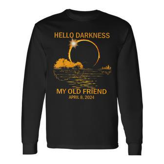 Solar Eclipse April 08 2024 Hello Darkness My Old Friend Long Sleeve T-Shirt | Mazezy UK