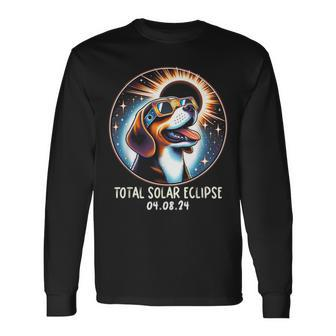 Solar Eclipse Beagle Wearing Glasses Pet April 8 2024 Long Sleeve T-Shirt - Monsterry CA