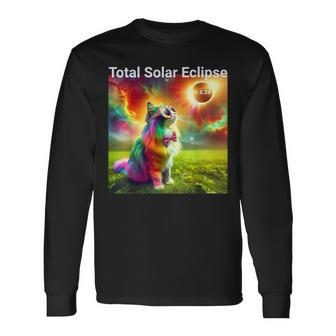 Solar Eclipse Cat Wearing Solar Eclipse Glasses 2024 Long Sleeve T-Shirt - Seseable