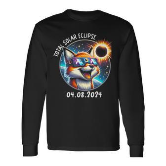 Solar Eclipse Fox Wearing Glasses Pet April 8 2024 Long Sleeve T-Shirt - Seseable