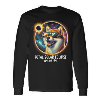 Solar Eclipse Shiba Inu Wearing Glasses Pet April 8 2024 Long Sleeve T-Shirt - Monsterry DE