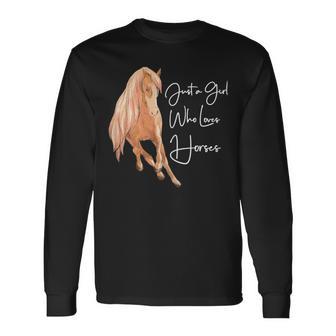 Sólo Una Chica Que Ama Los Caballos Montando A Caballo Lindo Camiseta de manga larga - Regaloses