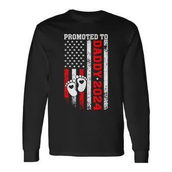 Soon To Be Dad First Time Daddy Promoted To Daddy 2024 Flag Long Sleeve T-Shirt - Thegiftio UK