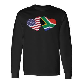 South Africa Usa Flag T Heart South African Americans Long Sleeve T-Shirt - Monsterry UK