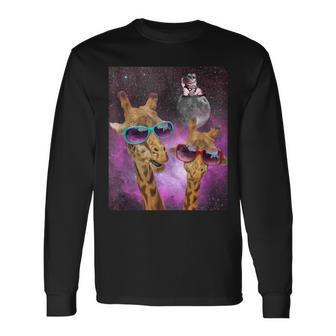 Space Giraffes In A Nebula Cat On The Moon Long Sleeve T-Shirt - Monsterry CA