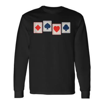 Spade Diamond Clover Heart Four Aces Poker Playing Cards Long Sleeve T-Shirt - Monsterry DE