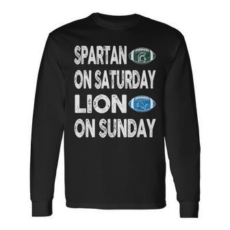 Spartan On Saturday Lion On Sunday Detroit Vintage Fun Long Sleeve T-Shirt | Mazezy
