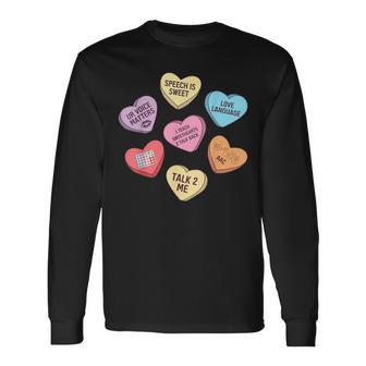 Speech Therapy Slp Happy Valentines Day Conversation Hearts Long Sleeve T-Shirt - Monsterry AU