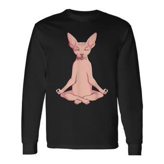 Sphynx Cat Yoga Meditation Breeder Hairless Pet Lover Long Sleeve T-Shirt - Monsterry