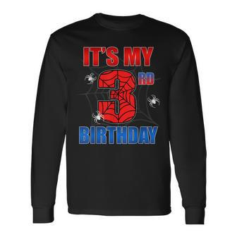 Spider Web 3 Years Old It's My 3Rd Birthday Boy Party Long Sleeve T-Shirt - Monsterry AU