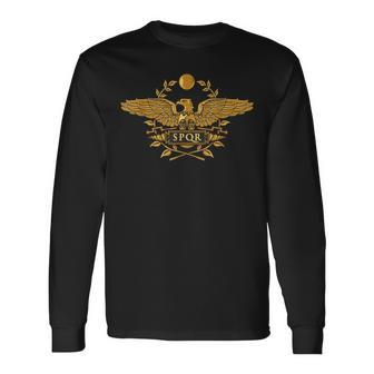 Spqr Roman Empire Gold Eagle Vintage History Long Sleeve T-Shirt - Thegiftio UK