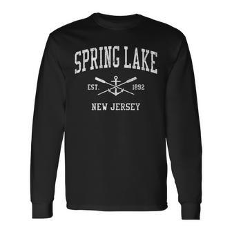Spring Lake Nj Vintage Crossed Oars & Boat Anchor Sports Long Sleeve T-Shirt - Monsterry CA