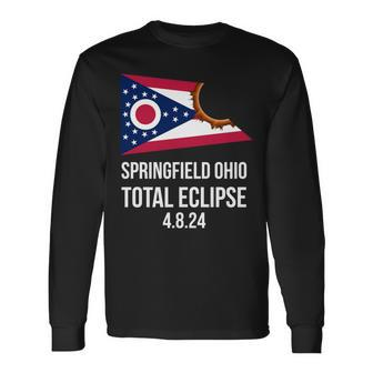 Springfield Ohio Flag Solar Eclipse Ohio Total Eclipse Long Sleeve T-Shirt - Monsterry
