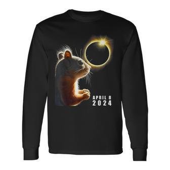 Squirrel Watching Eclipse Total Solar Eclipse April 8 2024 Long Sleeve T-Shirt - Seseable