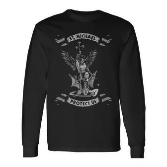 St Michael Protect Us Long Sleeve T-Shirt - Monsterry UK