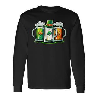 St Patrick Day Irish Ireland Flag Green Beer Lover Long Sleeve T-Shirt - Monsterry