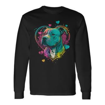 Staffie Dog Heart Valentines Day Heart Stafford Bull Terrier Long Sleeve T-Shirt - Thegiftio UK