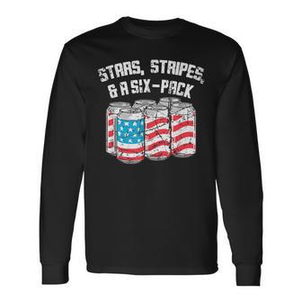 Stars Stripes & A Six Pack Beer Can Us Flag 4Th Of July Long Sleeve T-Shirt - Monsterry