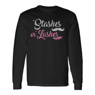 Stashes Or Lashes Baby Gender Shower Reveal T Long Sleeve T-Shirt - Monsterry