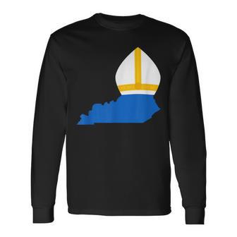 State Of Kentucky With Pope Hat Long Sleeve T-Shirt - Seseable