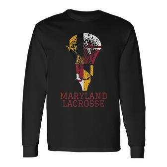 State Of Maryland Flag Lacrosse Team Player Lax Coach Long Sleeve T-Shirt - Monsterry